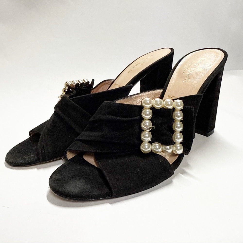 Kate Spade Black Heels with Pearl Buckle